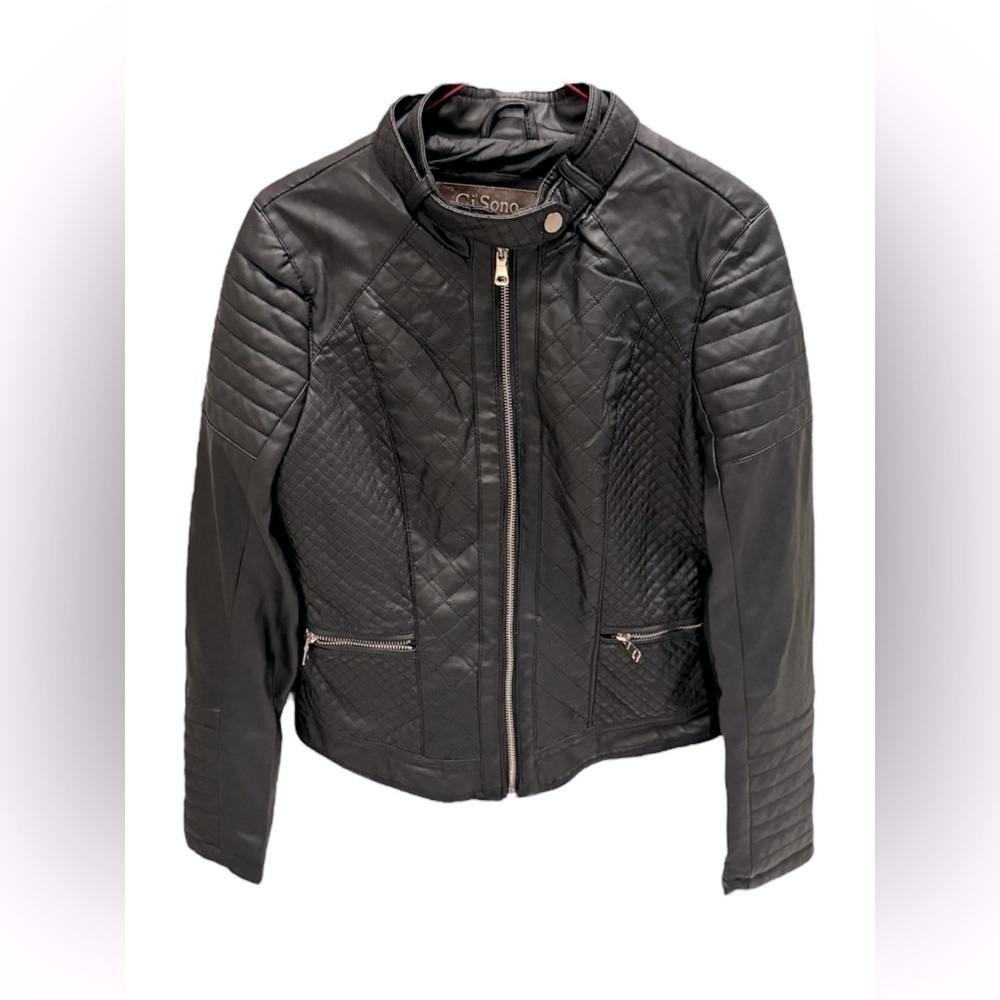Ci Sono By Cavalini Womens Motorcycle Bomber Jacket Padded Vegan Leather Small